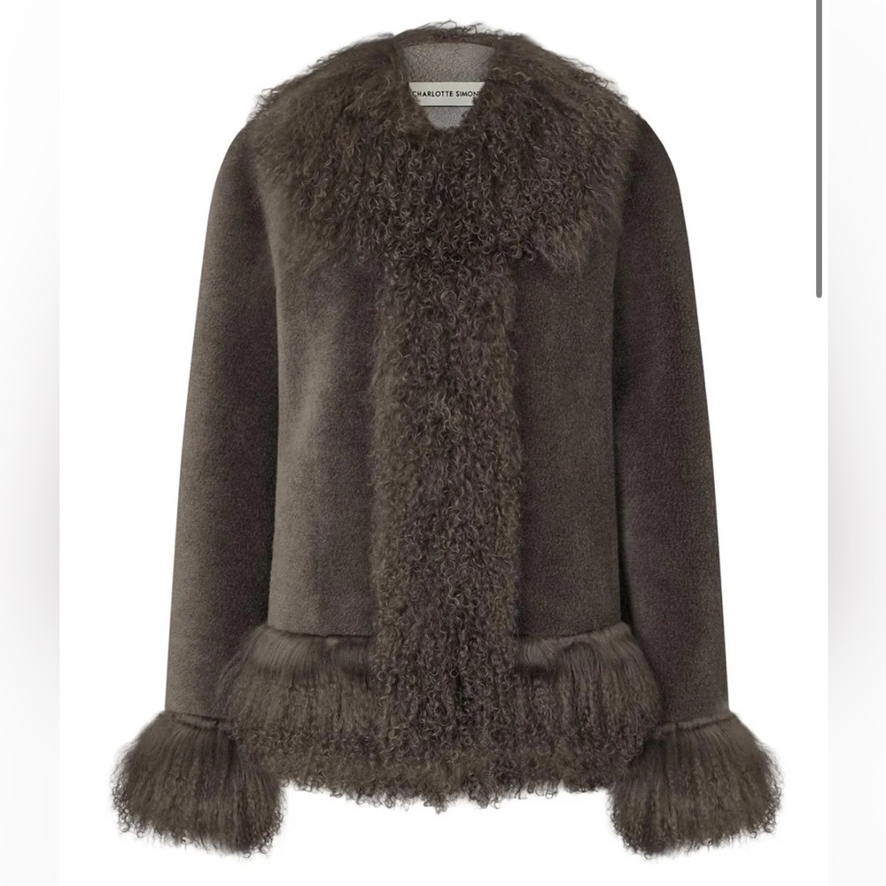 Charlotte Simone Olive- Luxury Minky Grey Coat with Mongolian Fur Trim - Picture 2 of 8